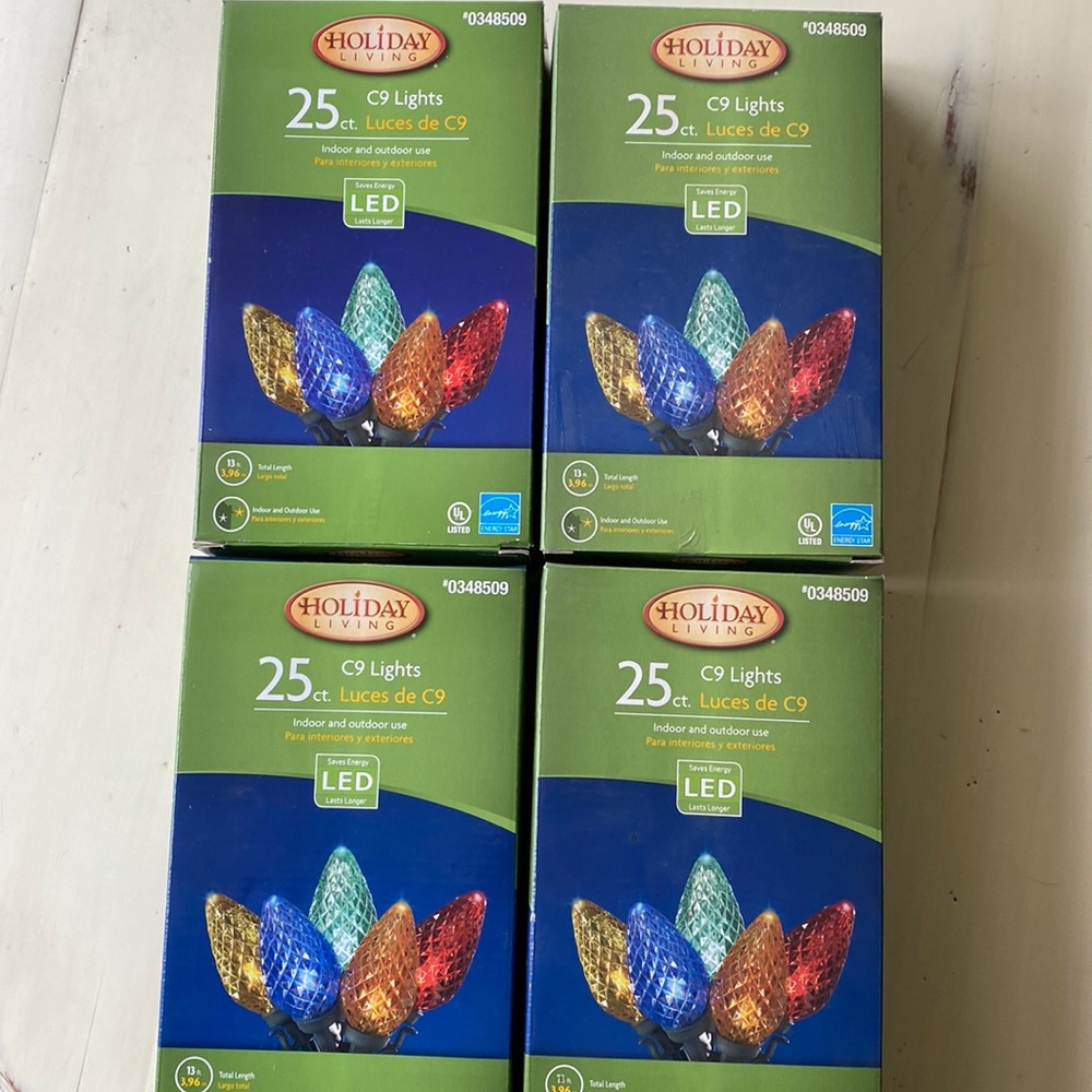 Christmas lights C9 multi-colored LED 25 ct. Bundle 4 unopened boxes.